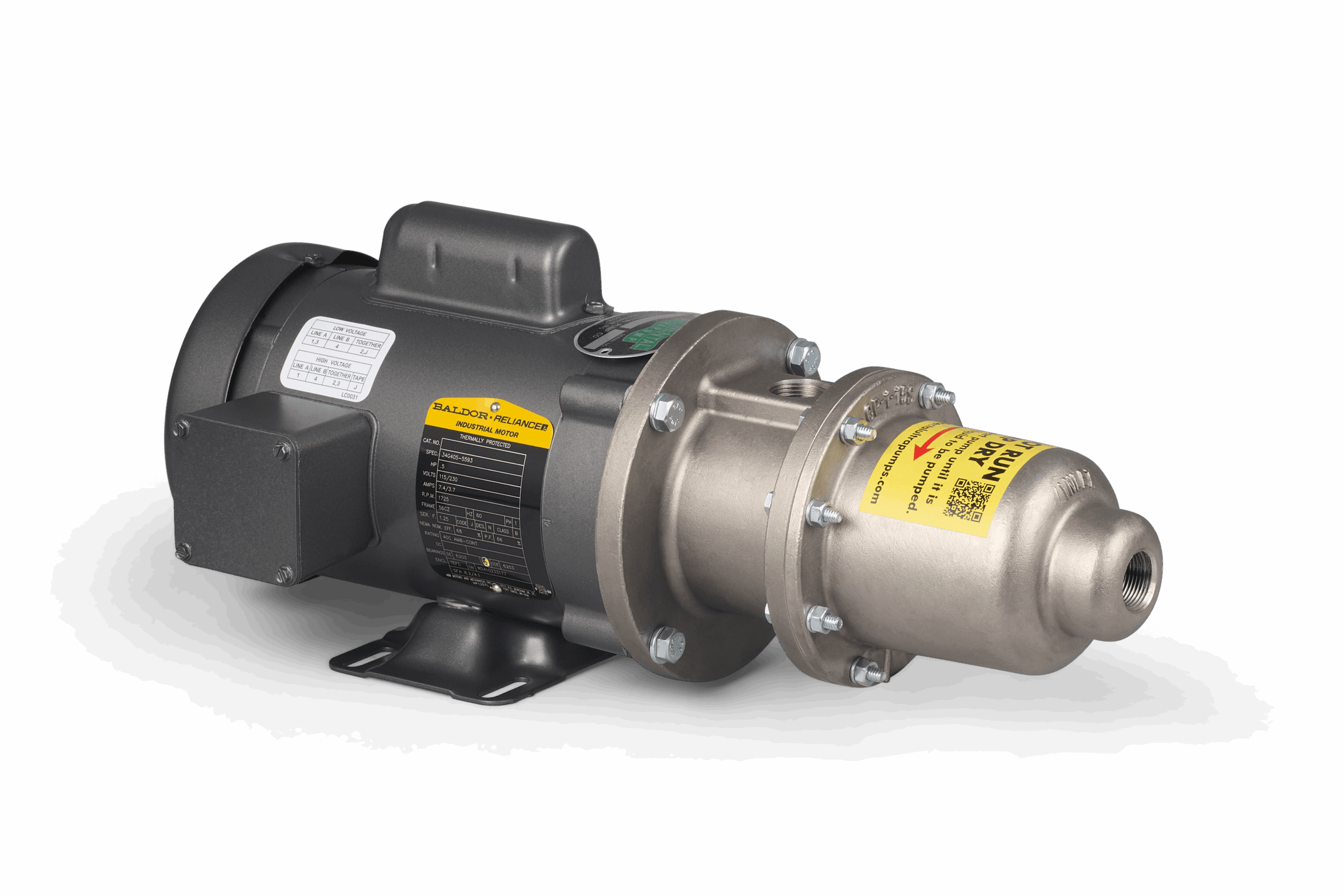 Stainless Steel Hsg, Stainless Steel Internals, EPDM Elastomers, Mechanical Seal, Threaded Flex Joint and Connections, 1/2 HP Motor, Single Phase TEFC